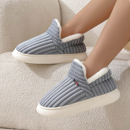 Corduroy Winter Slippers for Men and Women - Slip-On Plush House Shoes