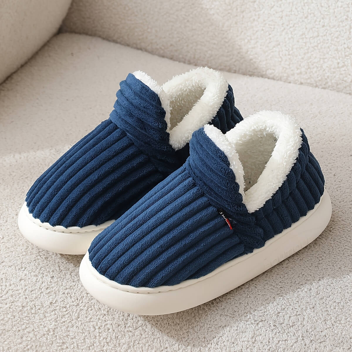 Corduroy Winter Slippers for Men and Women - Slip-On Plush House Shoes