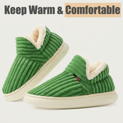 Corduroy Winter Slippers for Men and Women - Slip-On Plush House Shoes