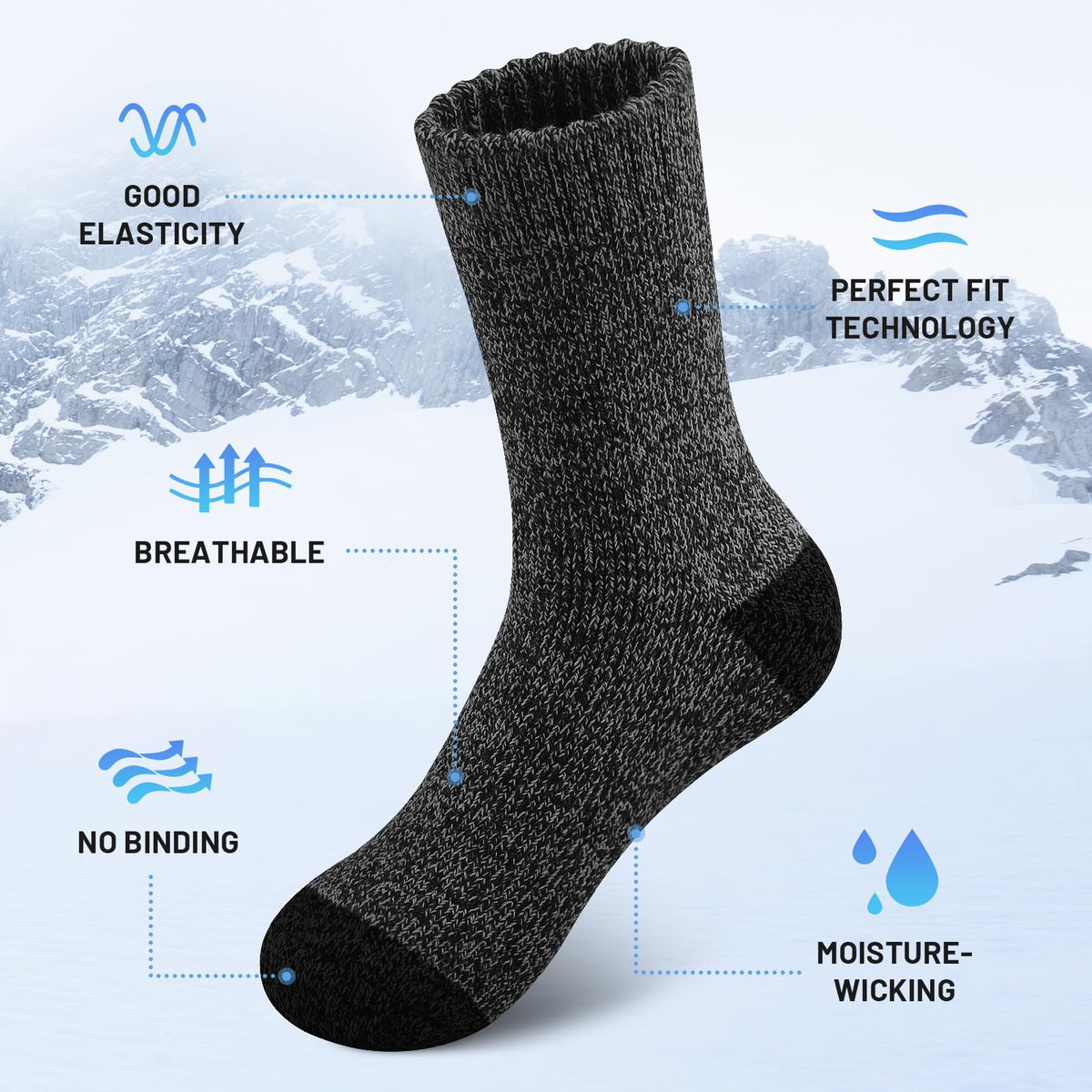 Men’s Merino Wool Socks – 5 Pairs, Thick Thermal Socks for Hiking & Winter