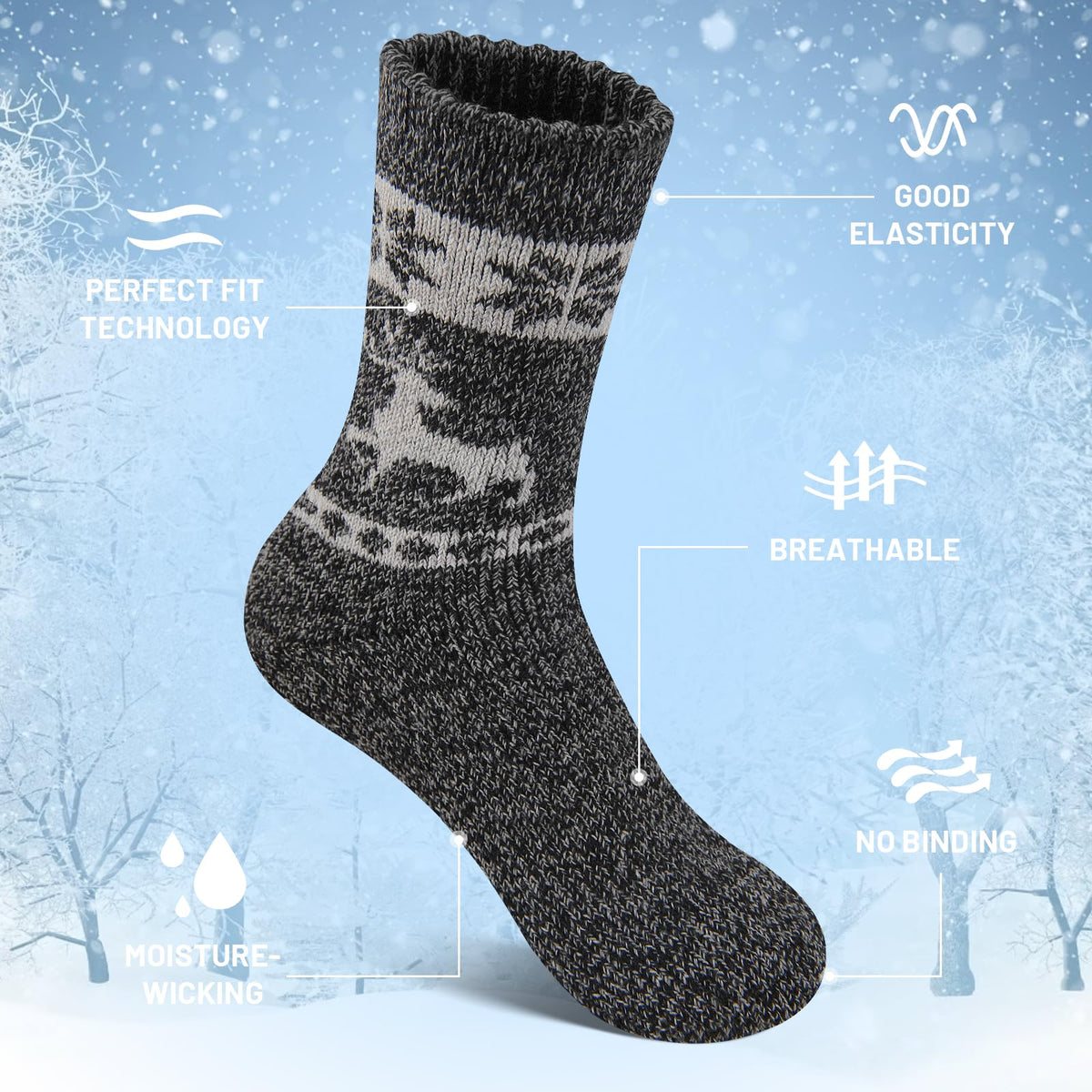Men’s Merino Wool Socks – 5 Pairs, Thick Thermal Socks for Hiking & Winter