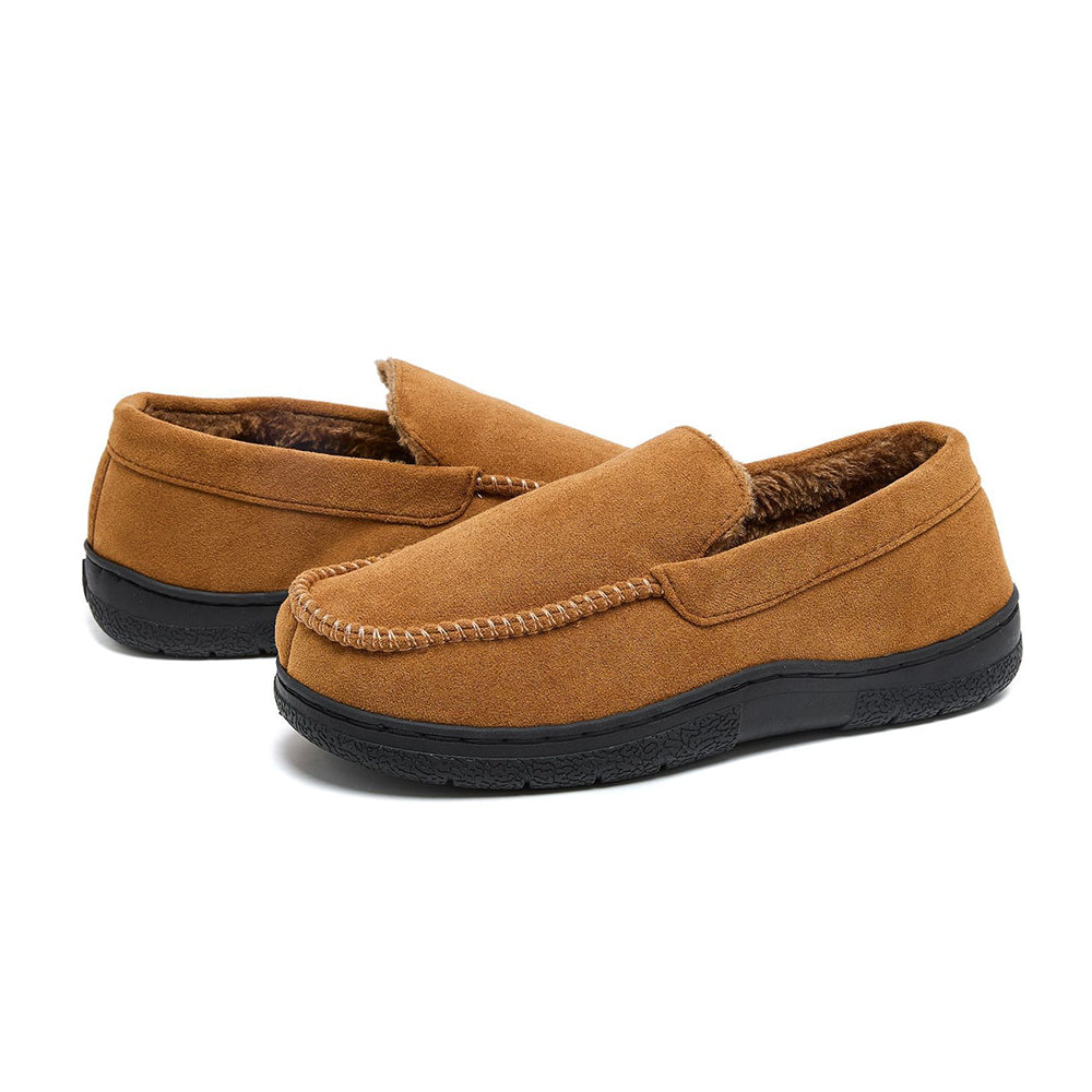 Men's Moccasin Slippers Warm Plush Lined Indoor Outdoor House Shoes