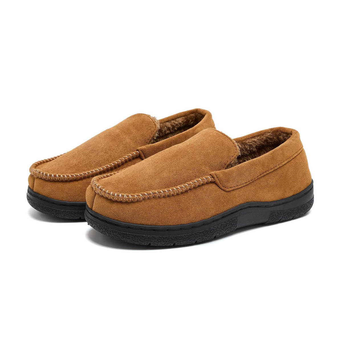 Men's Moccasin Slippers Warm Plush Lined Indoor Outdoor House Shoes