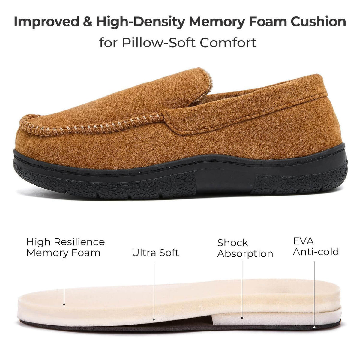 Men's Moccasin Slippers Warm Plush Lined Indoor Outdoor House Shoes