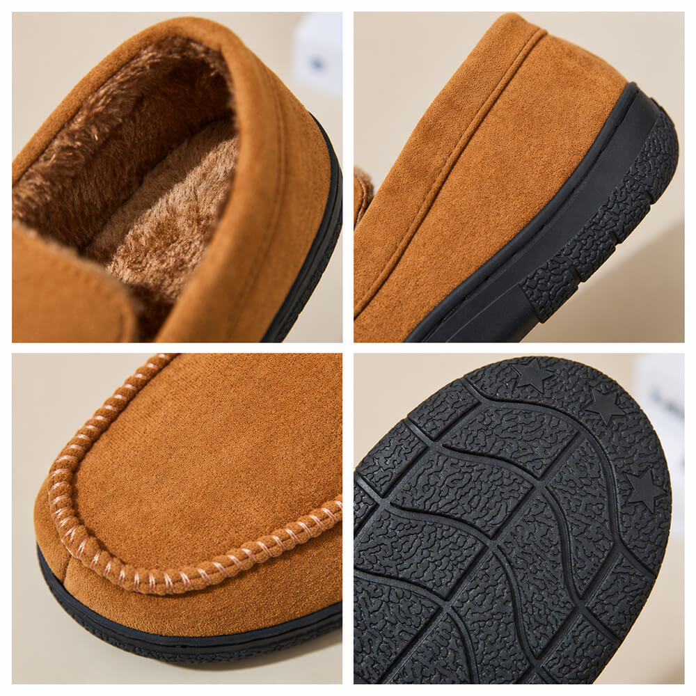 Men's Moccasin Slippers Warm Plush Lined Indoor Outdoor House Shoes