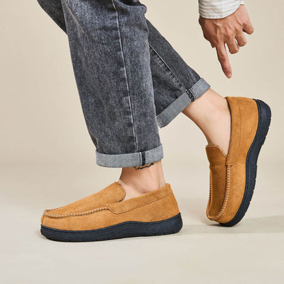 Men's Moccasin Slippers Warm Plush Lined Indoor Outdoor House Shoes