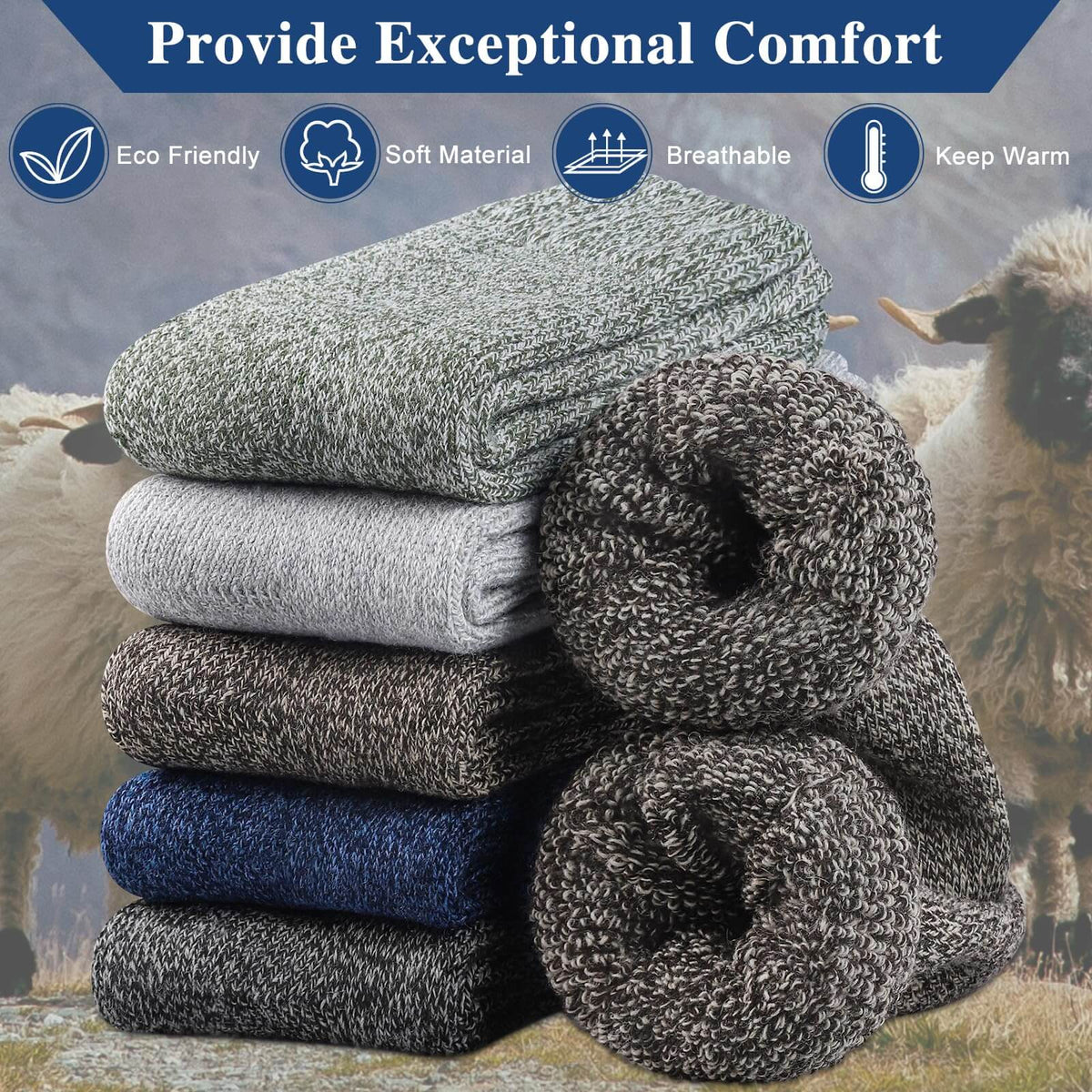 Men’s Thermal Socks – 5 Pairs, Thick Warm Winter Socks for Hiking