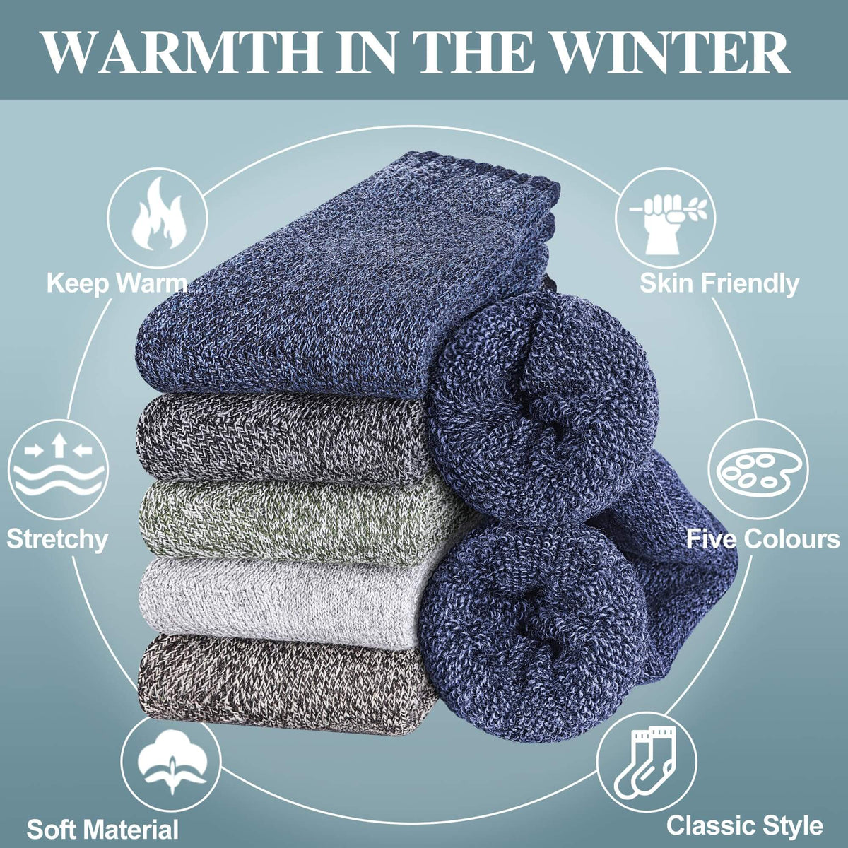 Men’s Thermal Socks – 5 Pairs, Thick Warm Winter Socks for Hiking