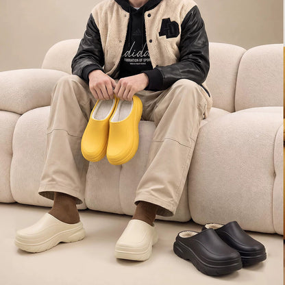 Unisex Waterproof Platform Slippers - Fleece Lined EVA Winter Garden Shoes