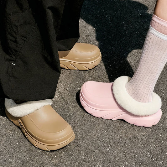 Warm Platform House Slippers for Men & Women - Fleece Lined Winter Shoes with Supportive Sole