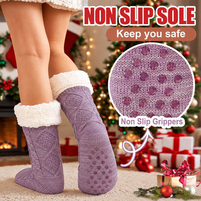 Women's Non-Slip Thermal Slipper Socks – Thick Fleece Lined Winter Socks