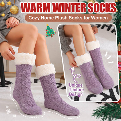 Women's Non-Slip Thermal Slipper Socks – Thick Fleece Lined Winter Socks