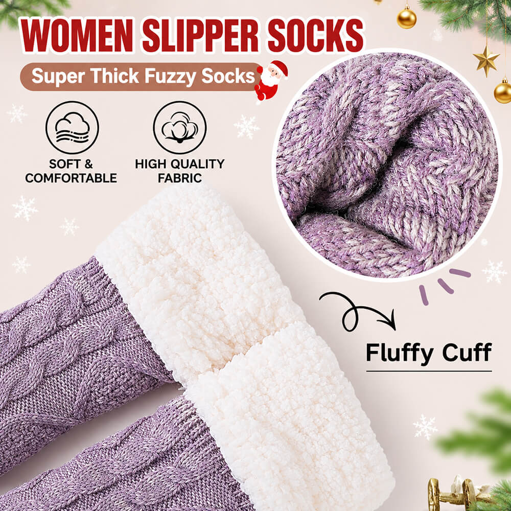 Women's Non-Slip Thermal Slipper Socks – Thick Fleece Lined Winter Socks