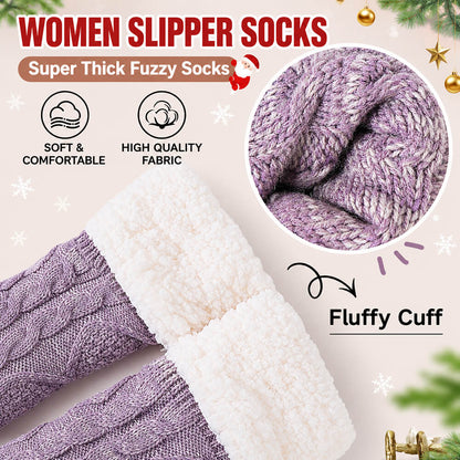 Women's Non-Slip Thermal Slipper Socks – Thick Fleece Lined Winter Socks