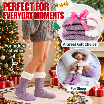 Women's Non-Slip Thermal Slipper Socks – Thick Fleece Lined Winter Socks