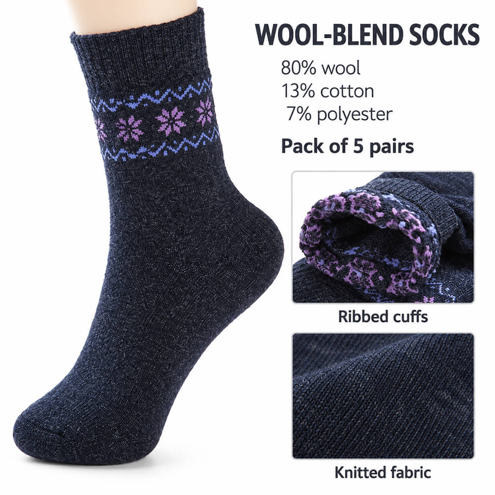 Women’s Thick Wool Blend Winter Socks 5 Pairs